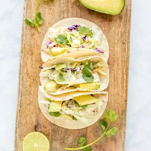 Baked Fish Tacos with Cilantro Dressing