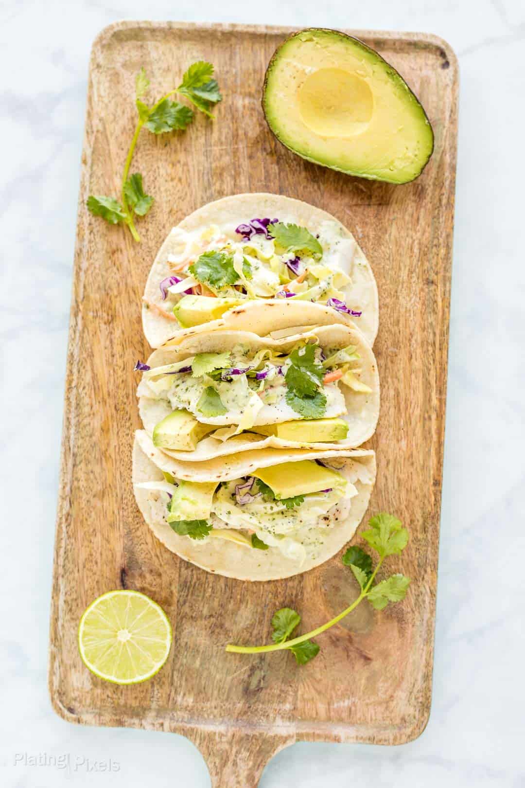 Baked Fish Tacos with Cilantro Dressing