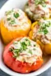 Close-up of just cooked Instant Pot Stuffed Bell Peppers ready to eat