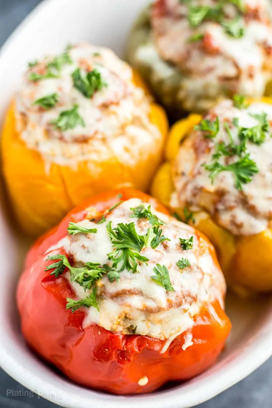 Close-up of just cooked Instant Pot Stuffed Bell Peppers ready to eat
