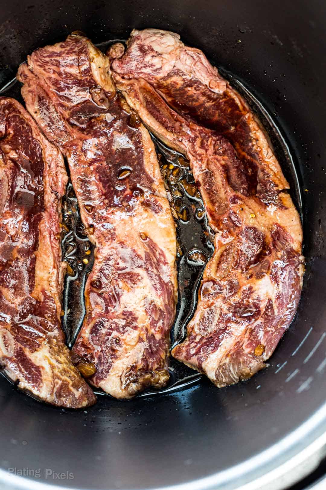 Kalbi Ribs in an Instant Pot with marinade ready to be cooked