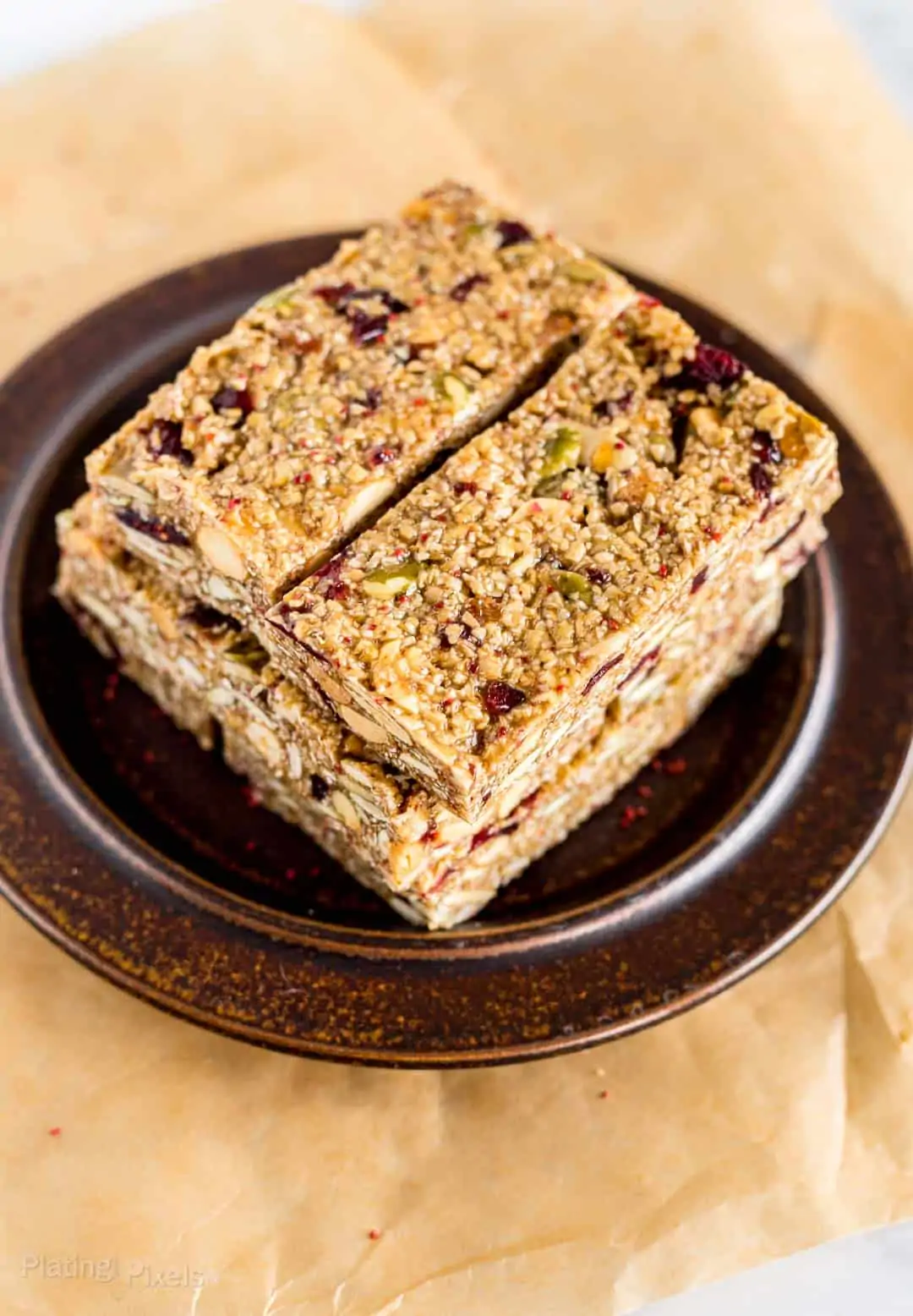 Cranberry Almond Granola Bars on a plate