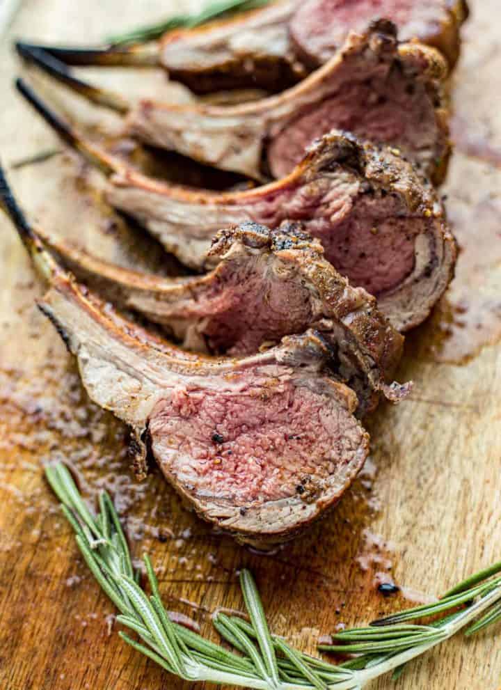 Grilled lamb chops on a cutting board