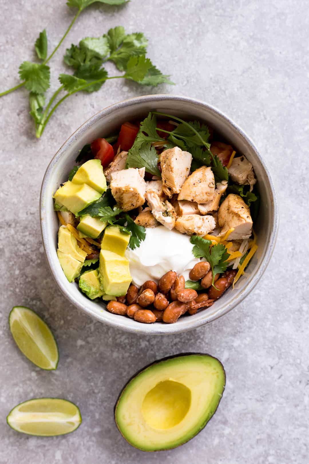 Overhead shot of a Chili Lime Grilled Chicken Bowl