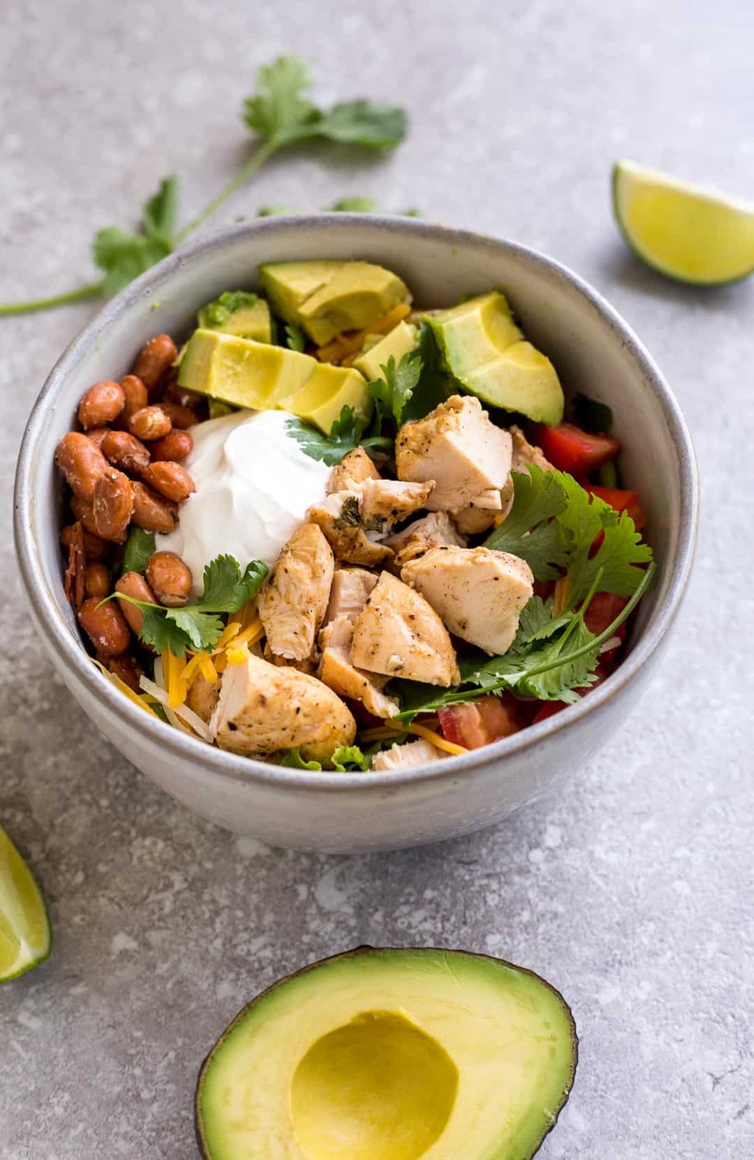 Close up of a prepared Chili Lime Grilled Chicken Bowl