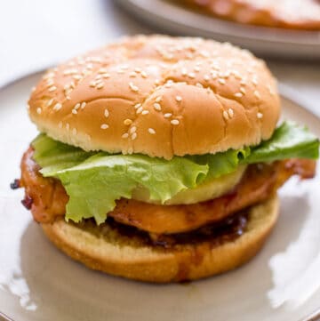 Close up of a Grilled Teriyaki Chicken Burgers prepared on a plate