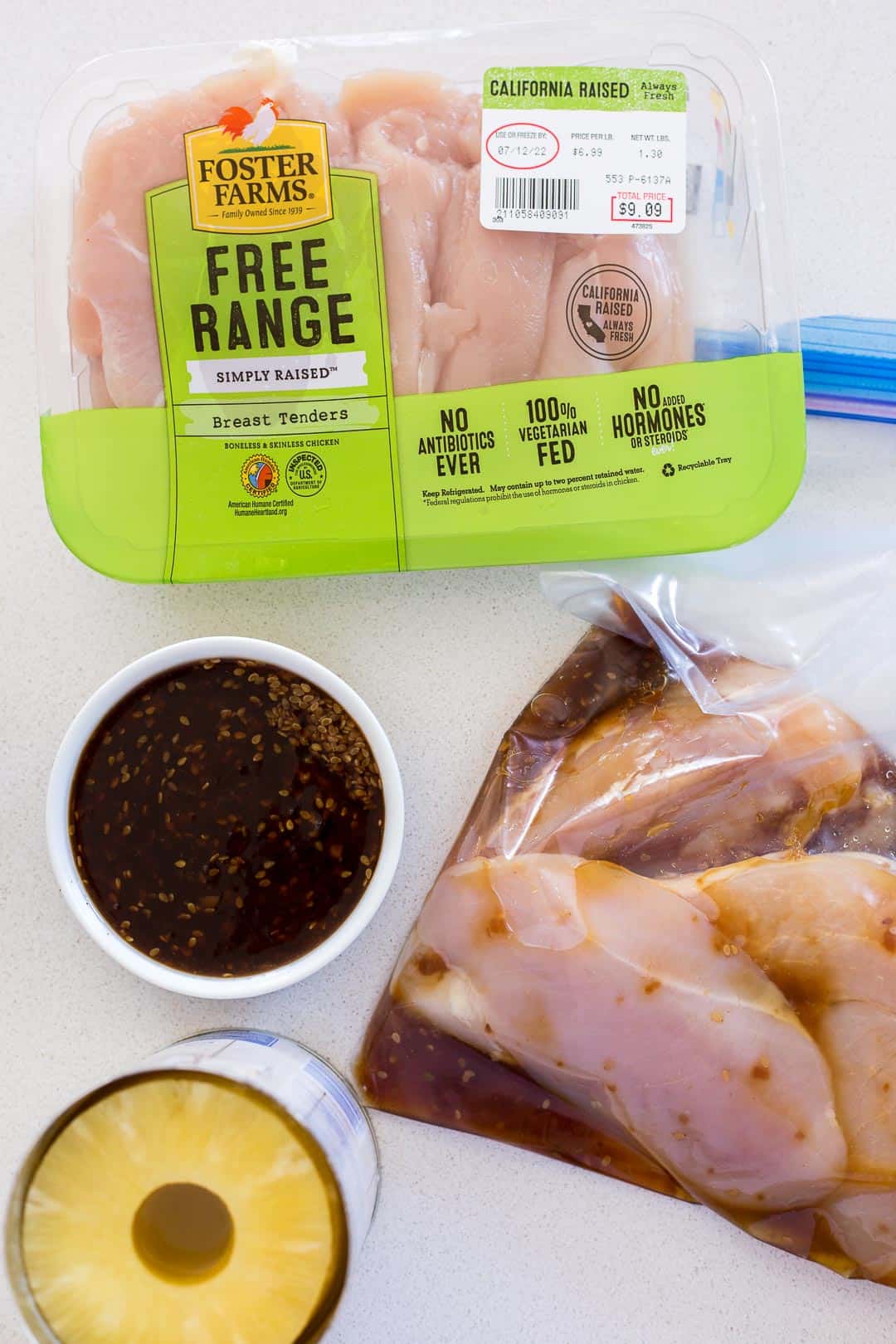 Ingredients for Teriyaki Marinated Chicken Breasts prepared on a counter