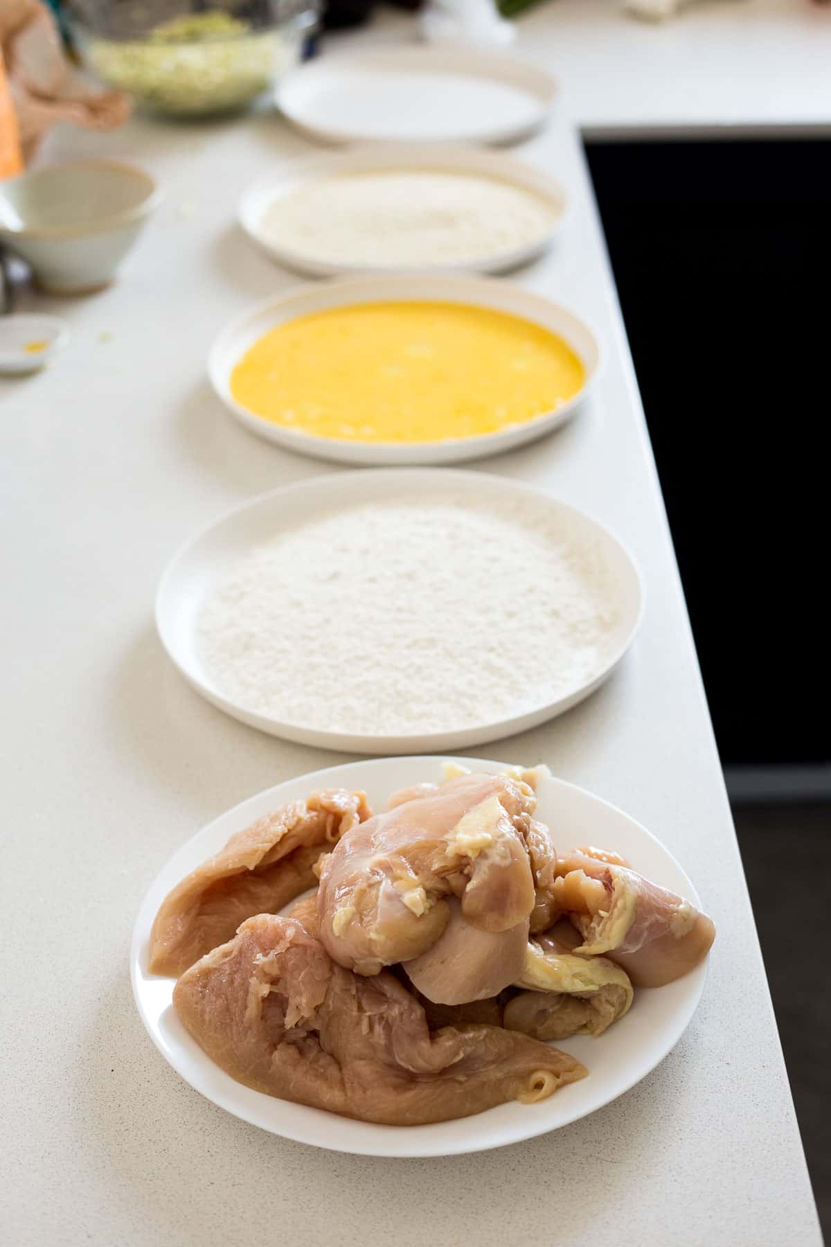All ingredients prepared to bread and make Katsu Chicken