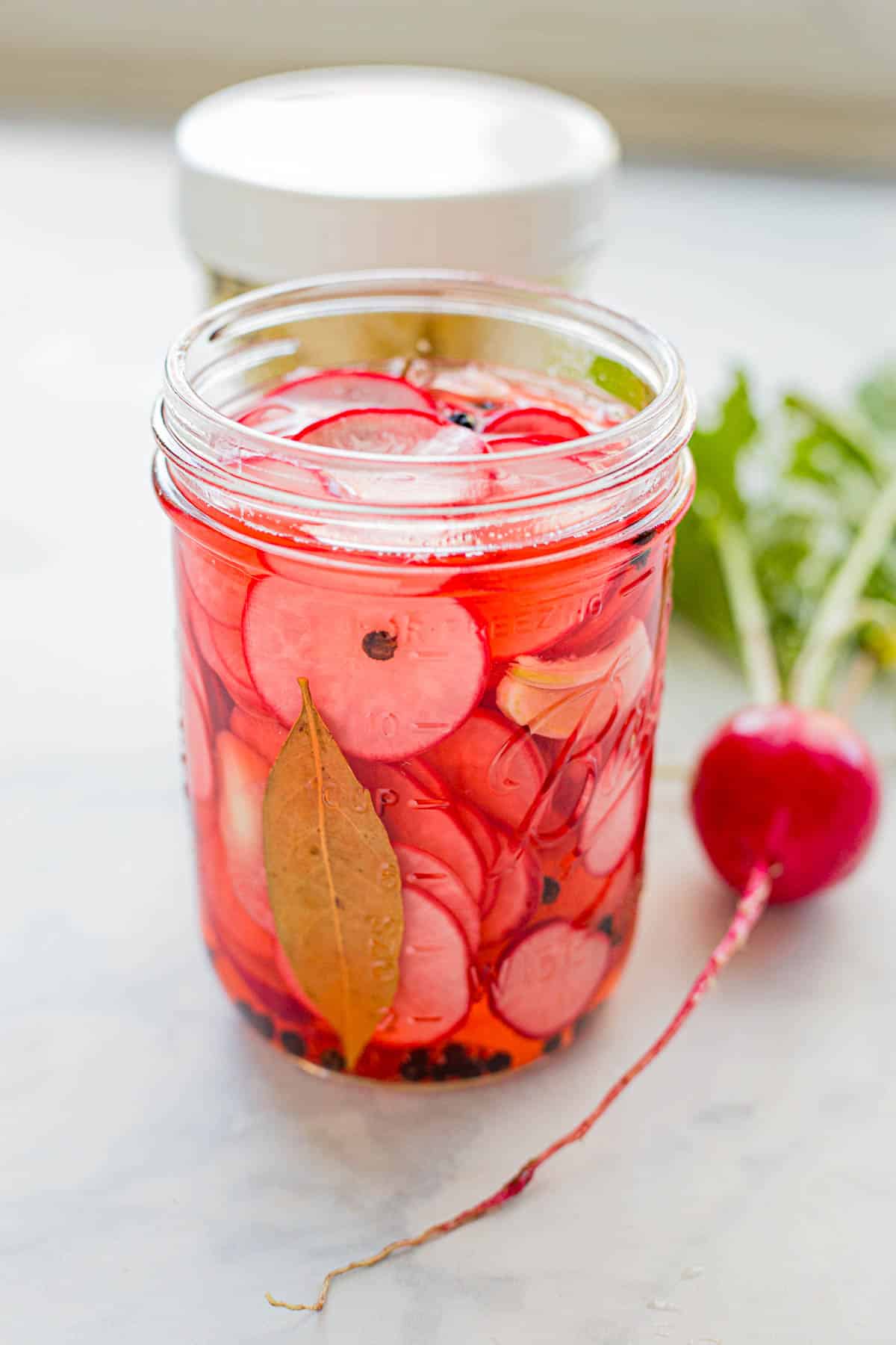 Pickling radishes in a jar