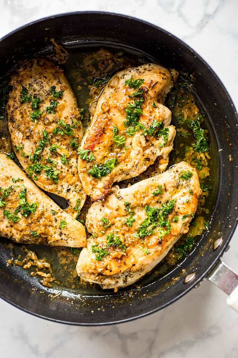 Garlic Butter Chicken cooking in a pan